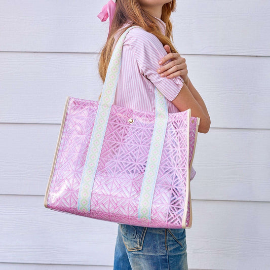 Pink Geo Tile Clear Vinyl Tote Bag Otarealm