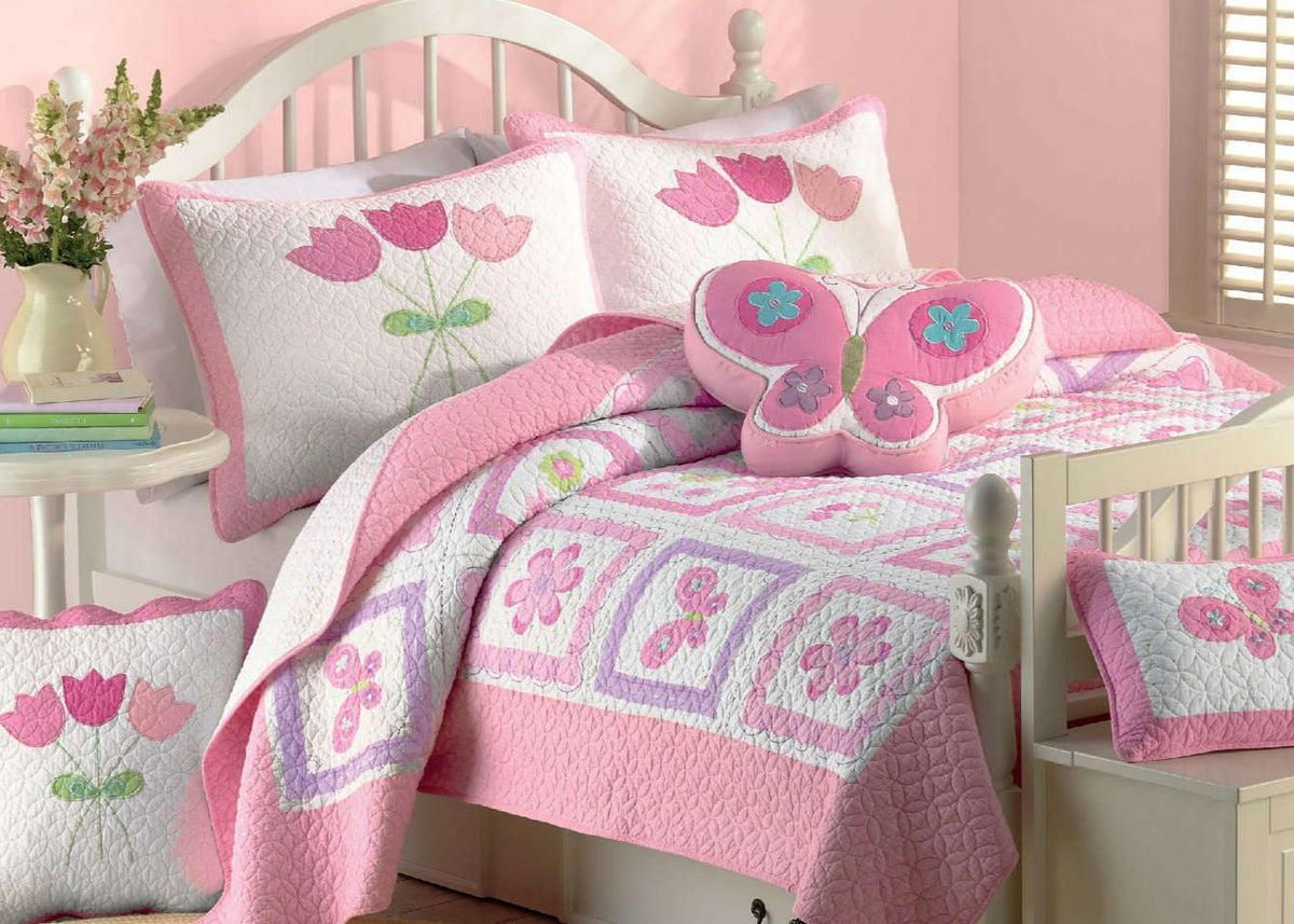 Butterfly Flower Pink Rectangular Embroidered Decor Throw Pillow Otarealm
