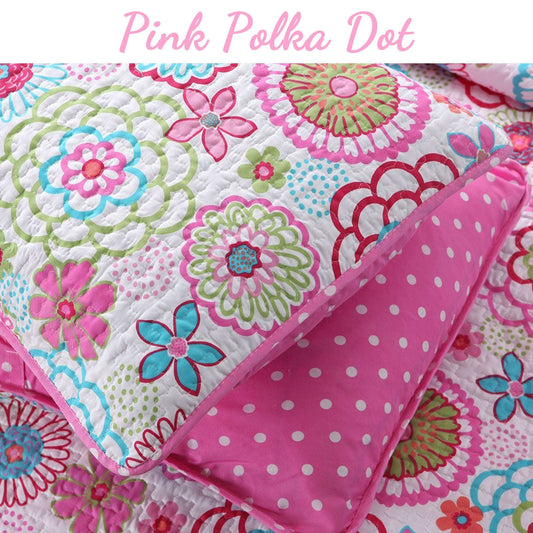 Mariah Pink Floral Dot Reversible Quilt Bedding Set Otarealm