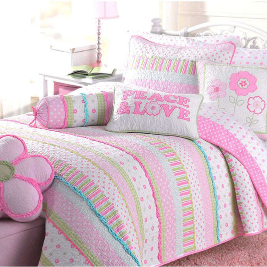 Greta Floral Stripe Pink Round Ruffle Bolster Decor Throw Pillow Otarealm