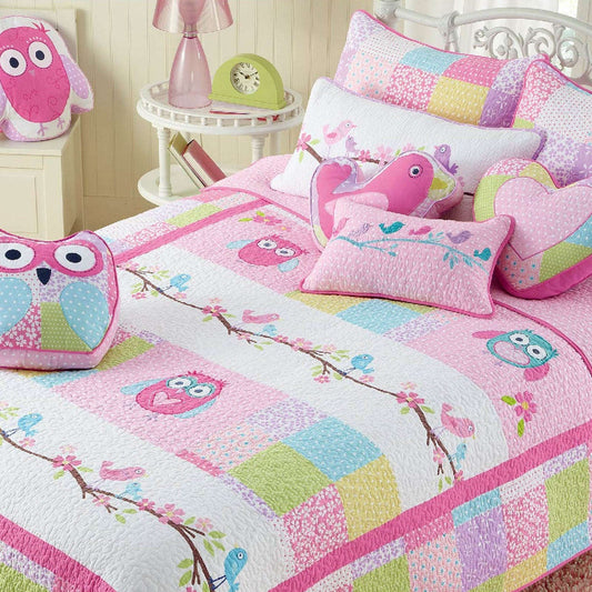 Pink Owl Embroidered Bird Novelty Decor Throw Pillow Otarealm