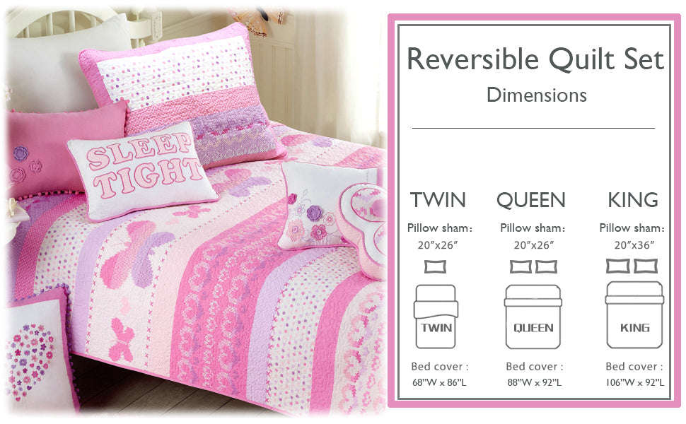 Butterfly Fairisle Pink Purple Striped Sweater Print Cotton Reversible Quilt Bedding Set Otarealm