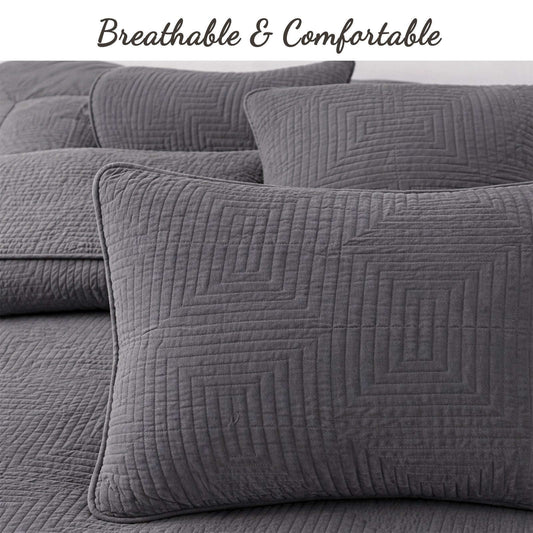Maze Gray Solid 3 Piece Cotton Quilt Bedding Set Otarealm