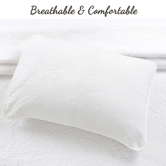Solid White Chic Brocade Matelassé Medallion Floral Cotton Reversible Quilt Bedding Set Otarealm