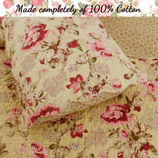Lelia Pink Floral Scalloped Edge 3-piece Cotton Reversible Quilt Bedding Set Otarealm