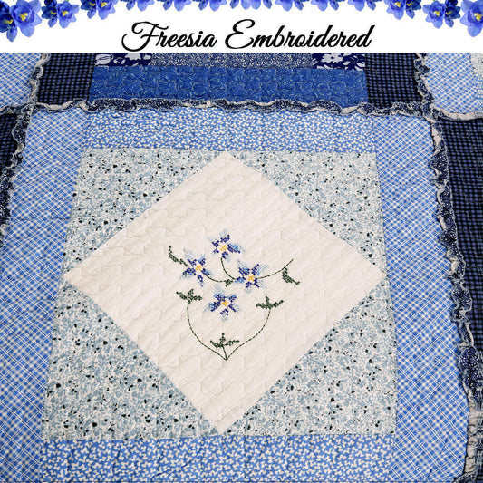 Moyle Blue Real Patchwork Embroidered Floral Ruffle Cotton 3-Piece Reversible Quilt Bedding Set Otarealm