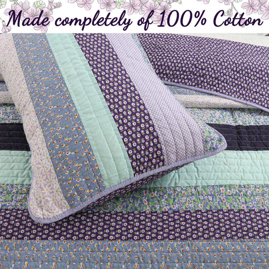 Safira Striped Purple 3-Piece Cotton Reversible Quilt Bedding Set Otarealm