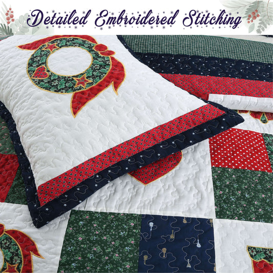 Merry Christmas Reversible Quilt Bedding Set Otarealm