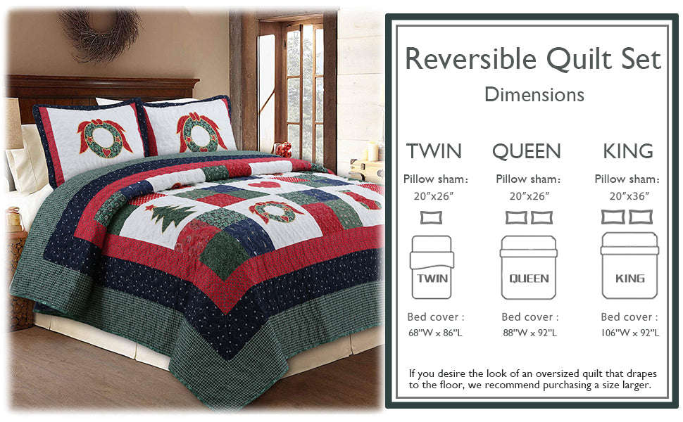 Merry Christmas Reversible Quilt Bedding Set Otarealm