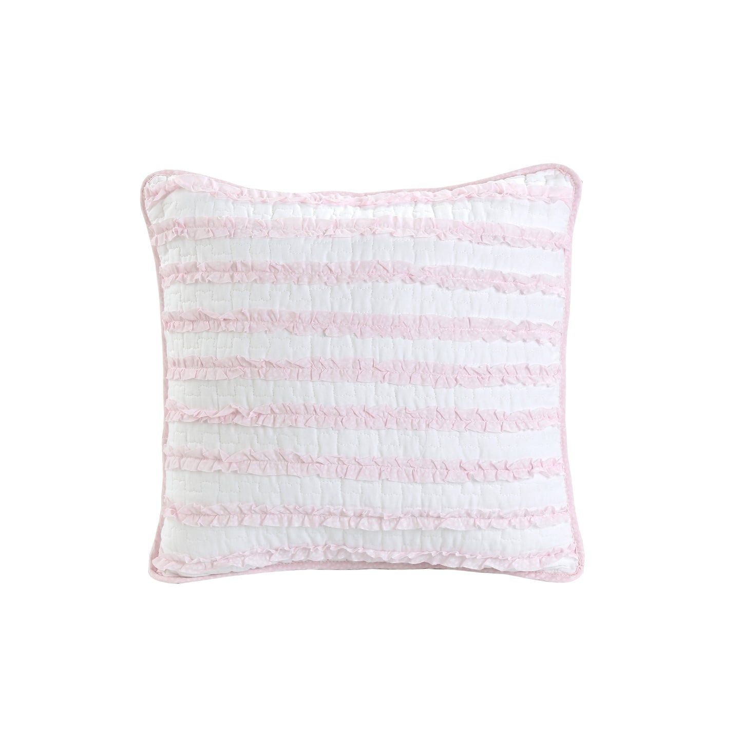 Pretty in Pink Girly Princess Ruffled Star Ogee Stripe Real Patchwork Cotton Reversible Quilt Bedding Set