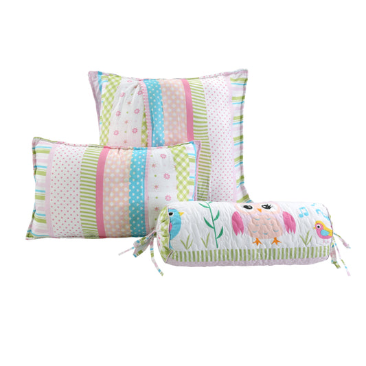 Home Sweet Pink Owl Spring Floral Stripe 3-Piece Décor Throw Pillows (Set of 3) Otarealm