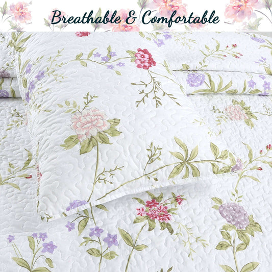 Lucie Light Pink Lavender Floral 3-Piece Reversible Quilt Bedding Set Otarealm