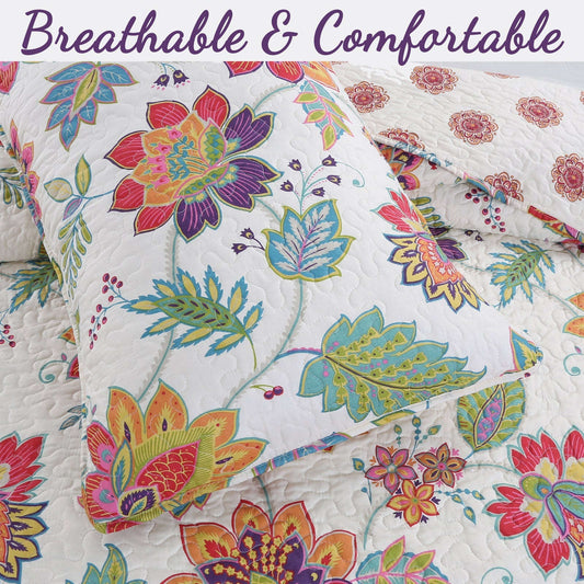 Spring Blossom Floral 3-Piece Reversible Quilt Bedding Set Otarealm