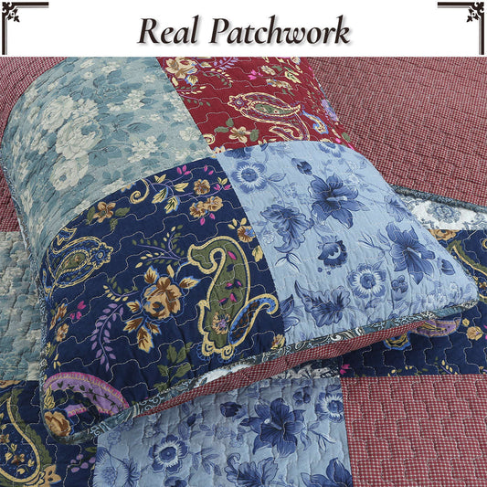 Country Cozy Blue Rose Floral Paisley Garden Cotton 3 Piece Patchwork Quilt Bedding Set Otarealm