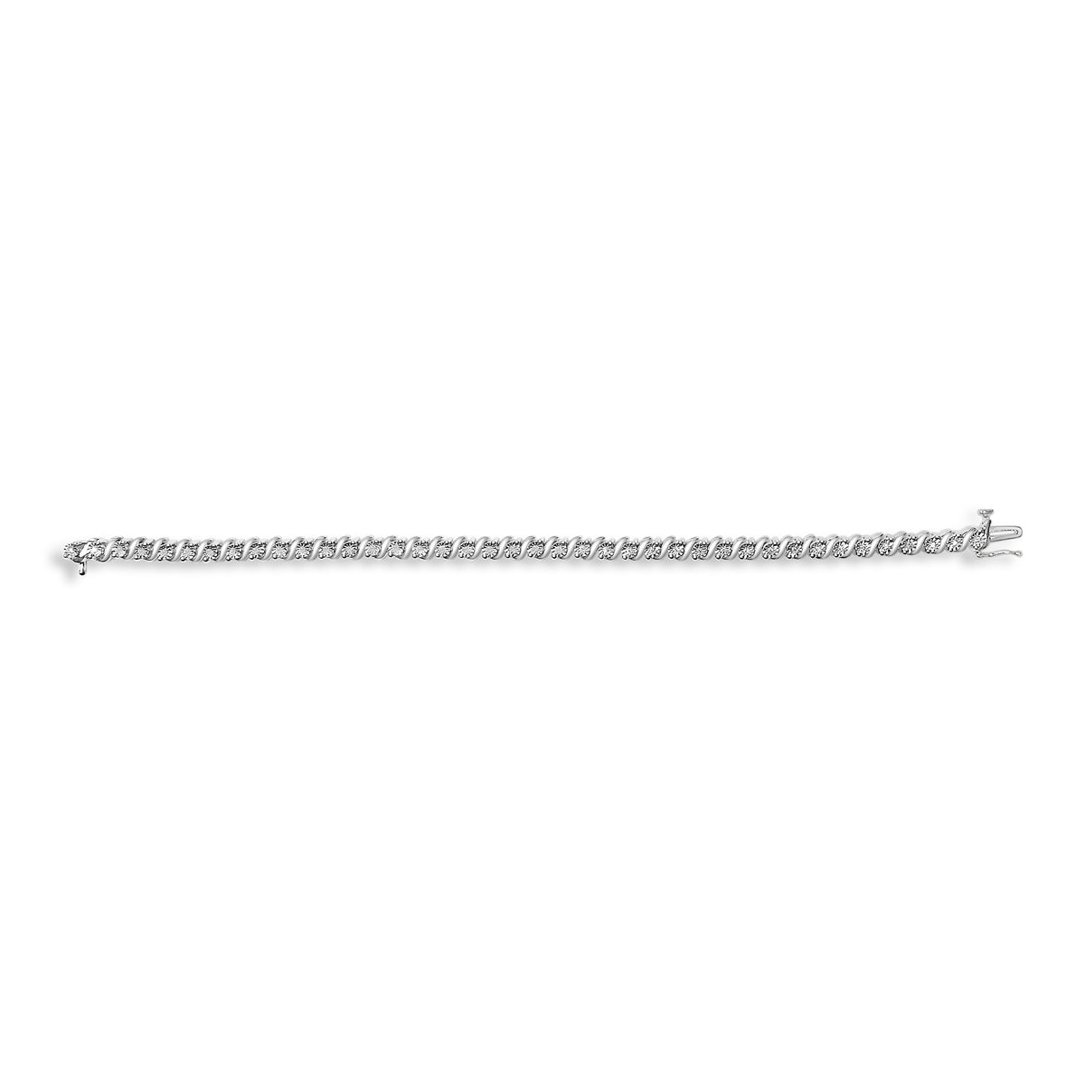 .925 Sterling Silver 1/4 Cttw Diamond Station and S Link Bracelet Otarealm