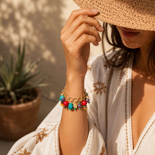 Zion Colorful Stone Charm Golden Bracelet Otarealm