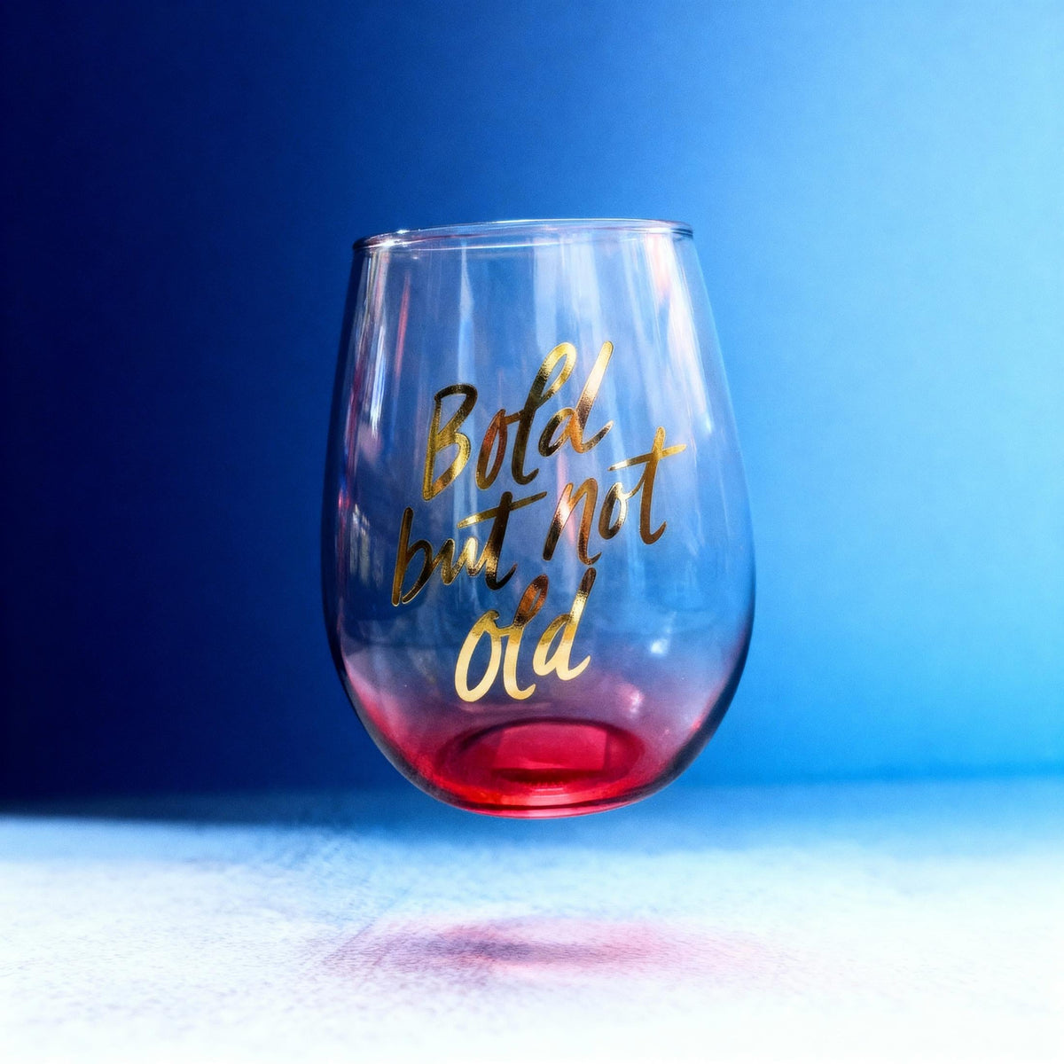 Bold But Not Old Stemless Wine Glass - Birthday or Retirement | Rainbow Glass | 20oz