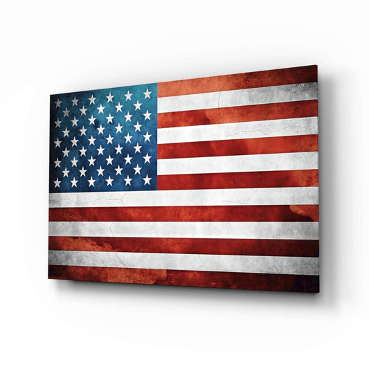 Vintage Watercolor American Flag Glass Wall Art Otarealm