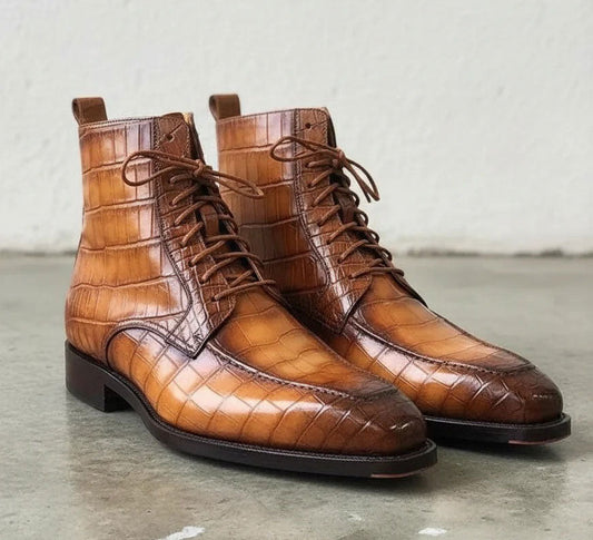 Maurice Combat Custom Made Alligator Boot - Cognac