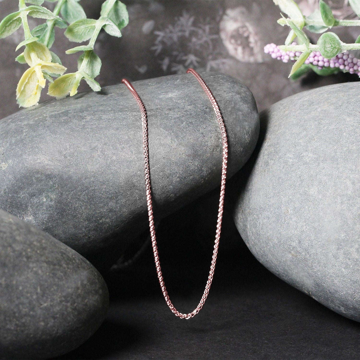 14k Rose Gold Diamond Cut Round Wheat Chain 1.1mm Otarealm