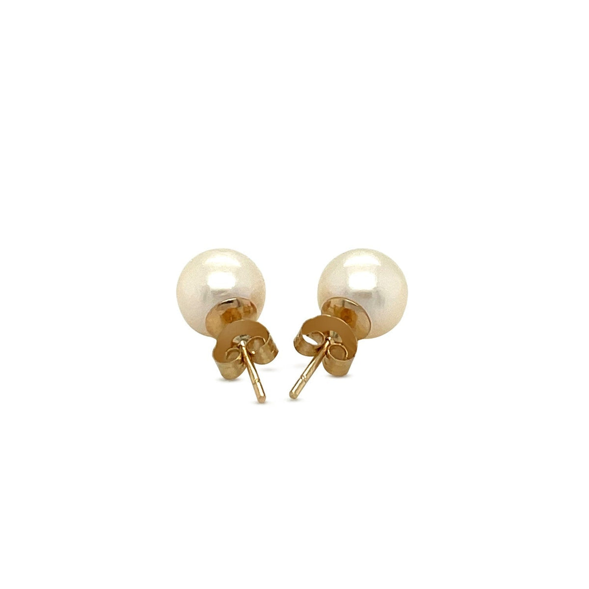 14k Yellow Gold Freshwater Cultured White Pearl Stud Earrings (7.0 mm) Otarealm