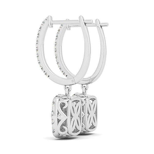 14k White Gold Double Halo Cushion Outer Shaped Diamond Earrings (3/4 cttw) Otarealm