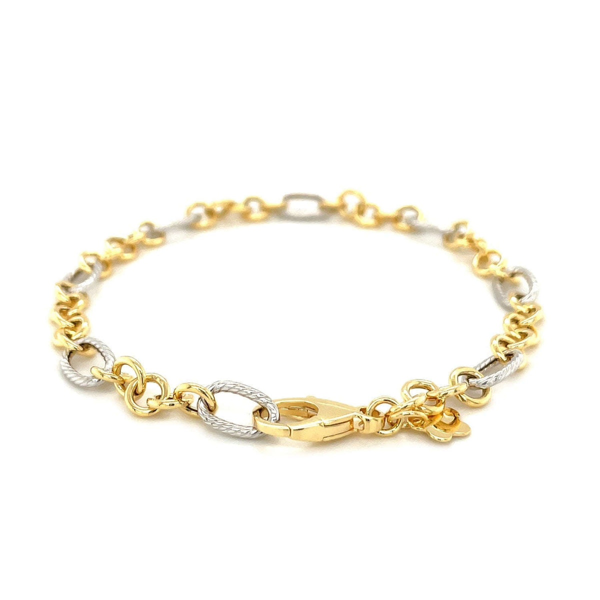 14k Two-Tone Gold Rope Motif Oval and Round Link Chain Bracelet Otarealm