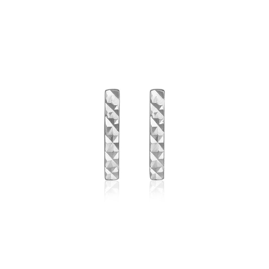 14k White Gold Textured Bar Earrings Otarealm