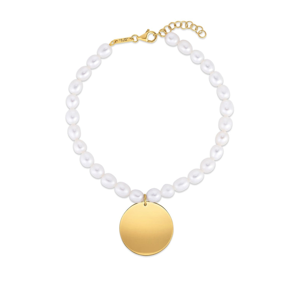 14k Yellow Gold Pearl Tag Charm Bracelet Otarealm