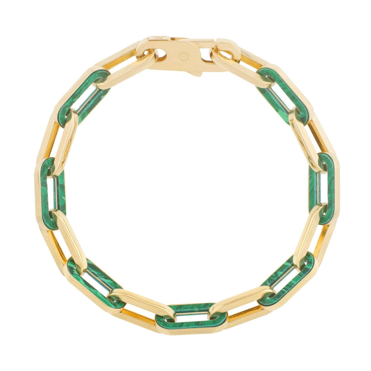 14k Yellow Gold Malachite Paperclip Gem Link Bracelet (7.00 mm) Otarealm