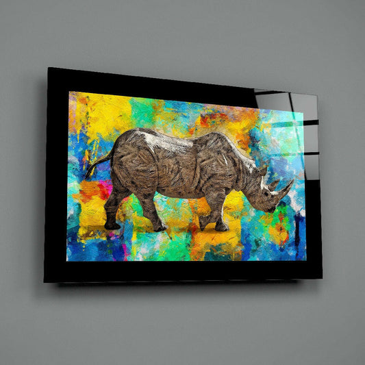 Colored Rhinoceros Glass Wall Art