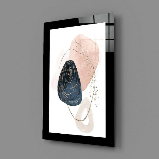 Navy Pebble And Blush Cloud Glass Wall Art