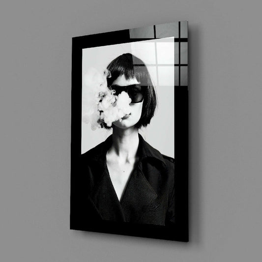 Bob Haircut Woman Smoke Face Glass Wall Art