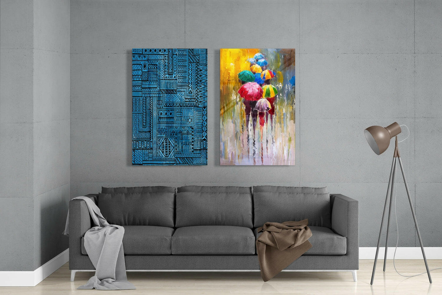 Umbrellas 2 Pieces Combine Glass Wall Art