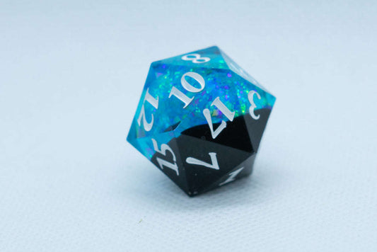 Deep Nether Sharp Edge Resin d6 / d20-Dice (Blue- Black w/ White Numbers) Otarealm