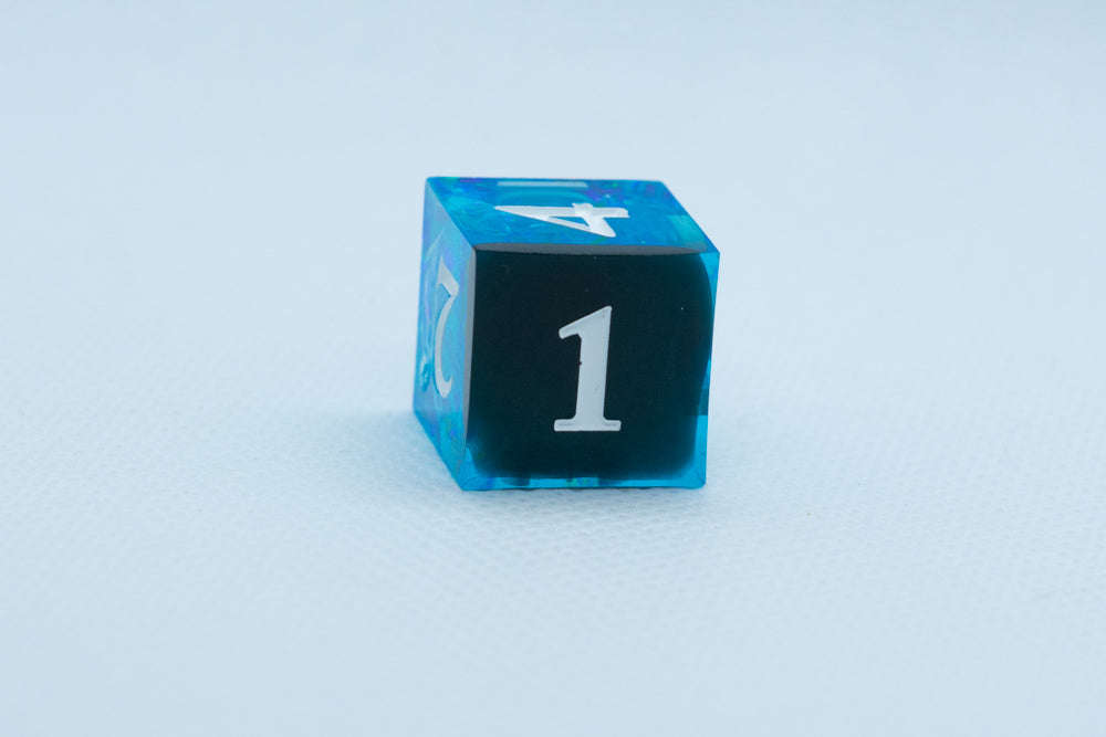 Deep Nether Sharp Edge Resin d6 / d20-Dice (Blue- Black w/ White Numbers) Otarealm