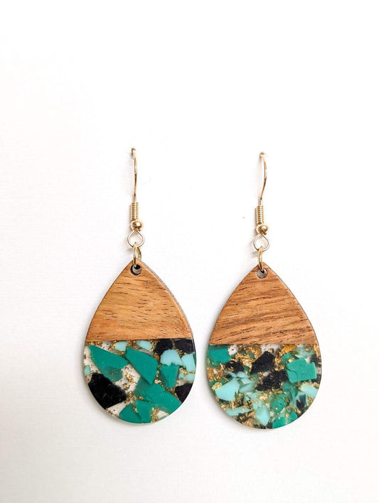 Beautiful Wood and Resin Mint and Black Earrings Otarealm