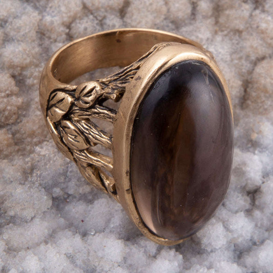 Enchanted Faceted Black Smoky Quartz Golden Ring Otarealm