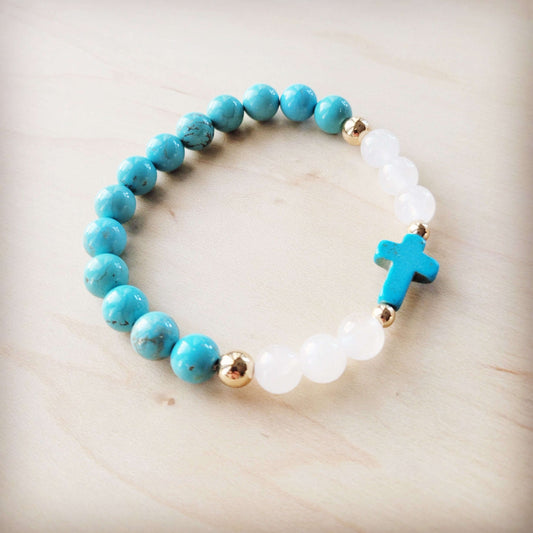 **Natural Jade and Howlite Beaded Stretch Breacelet 806w Otarealm