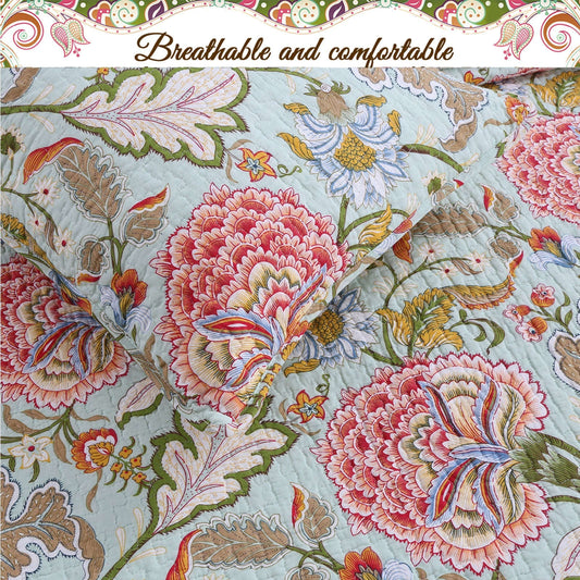 Riemer Tropical Floral Cotton 3-Piece Reversible Quilt Bedding Set Otarealm
