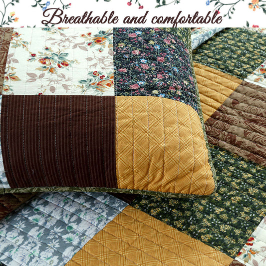 Huitt Country Farmhouse Vintage Floral Real Patchwork Cotton 3-Piece Reversible Quilt Bedding Set Otarealm