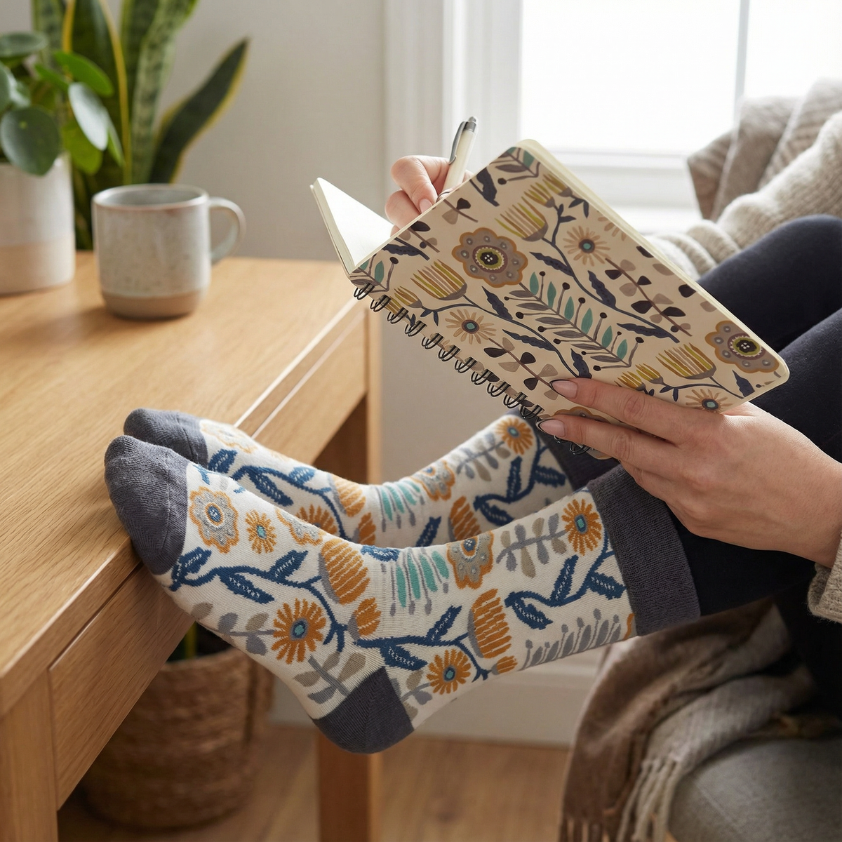 Folk Art Socks and Notebook Bundle