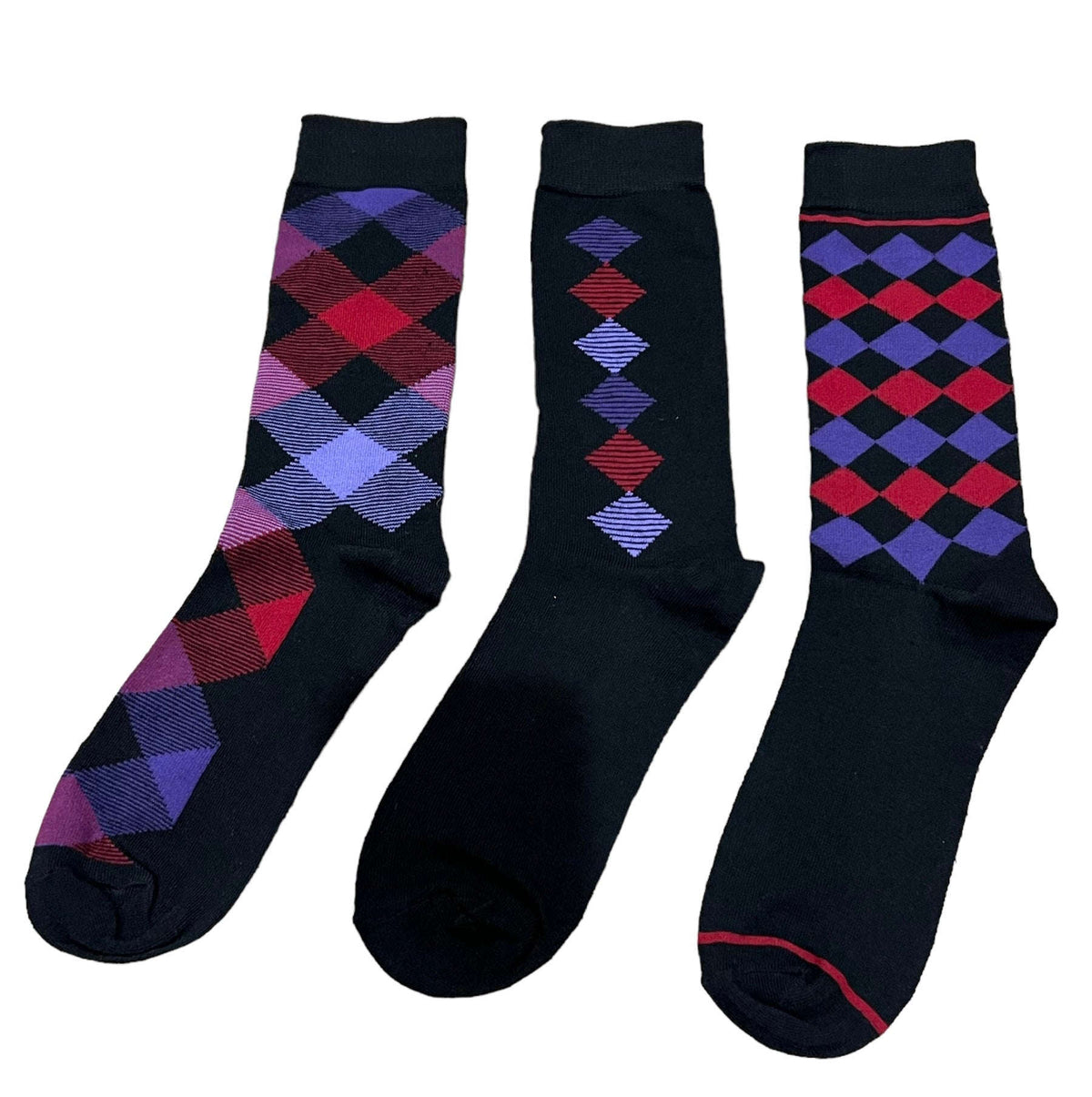Argyle Assortment Fashion Socks in Black 3pr Pack Otarealm