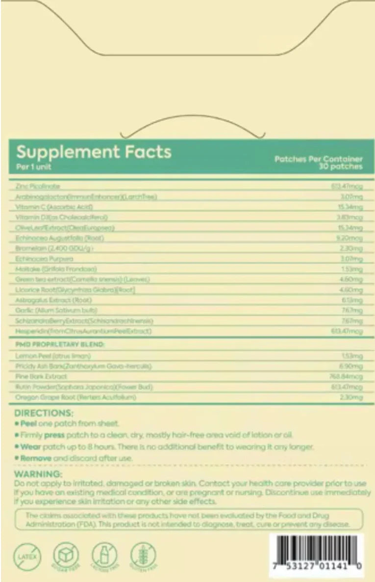 Patch Stash IMMUNITY BOOST – Zinc + Vitamin C + Elderberry, 30 Count, 3” x 3”, Transdermal Supplement