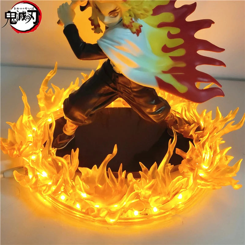 Rengoku Kyoujurou Anime LED Figurines, Demon Slayer Fire Breathing Hashira Action Figures Toys Kimetsu no Yaiba 21 cm