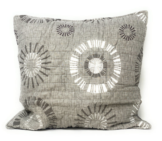 Tache Cotton Taupe Beige Striped Floral Geometric Starburst Decorative 18x18" Throw Pillow Covers - 2-Pieces (DXJ107076)