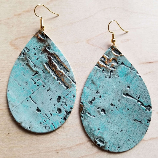 **Leather Teardrop Earrings in Turquoise Metallic 222m Otarealm