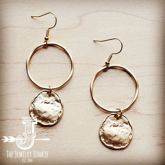 Matte Gold Hoop Earrings with Coin Dangle 203v Otarealm