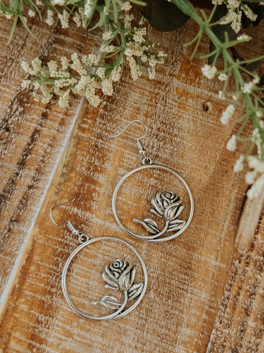 Beautiful Gold or Silver Rustic Rose Earrings