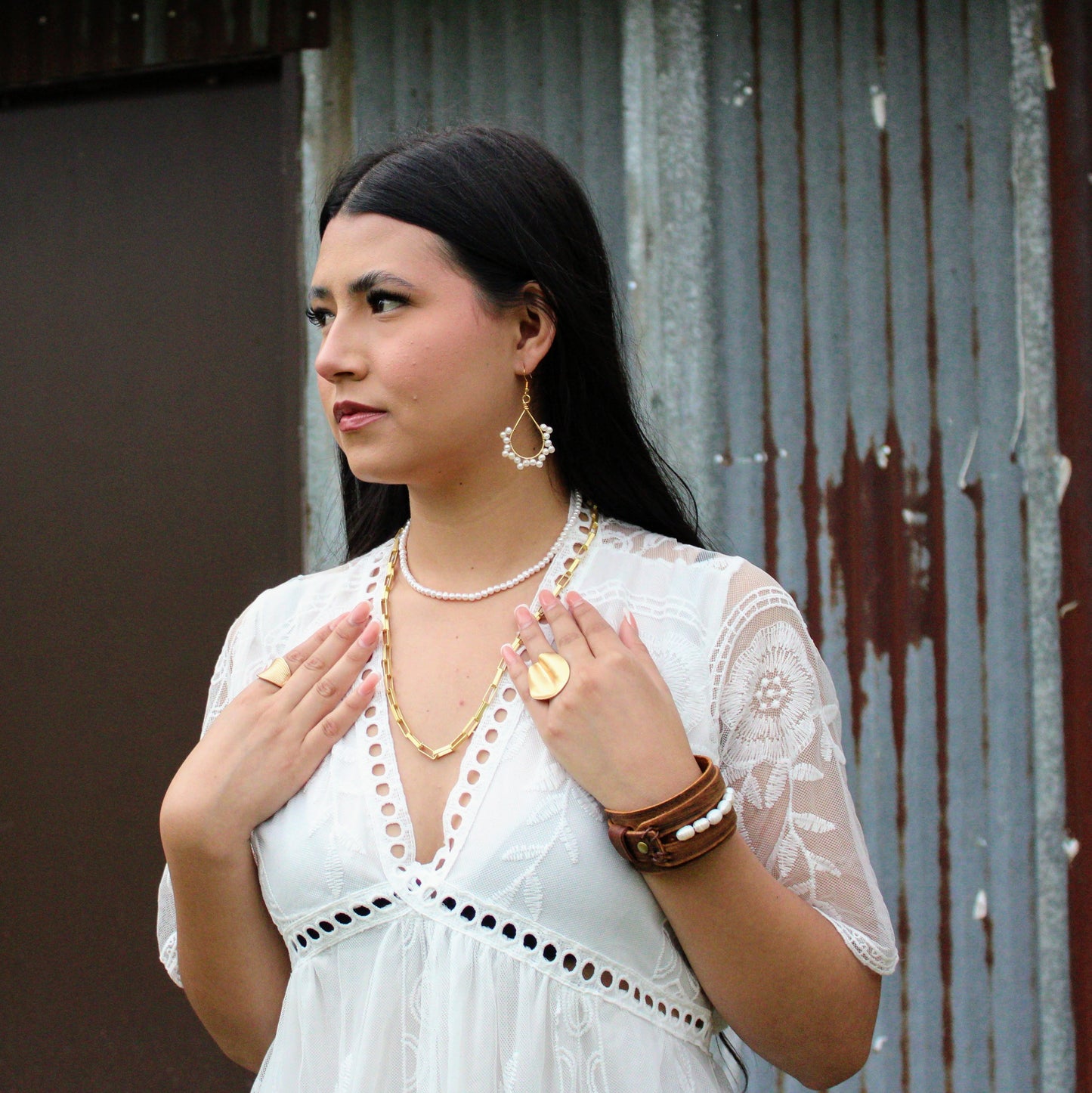 Wire Wrapped Freshwater Pearl Beaded Hoop Earrings 218y